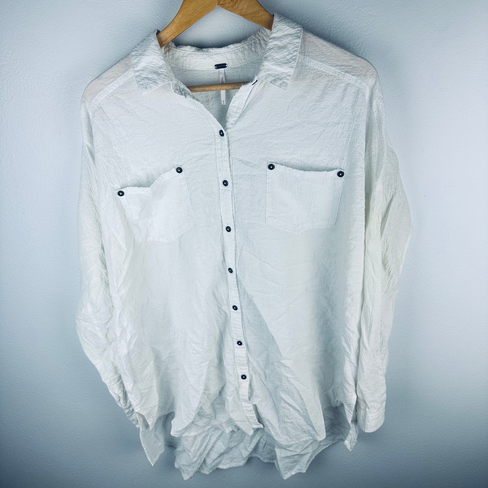 Free People Oversized Textured Gauze Button Down Shirt White Medium